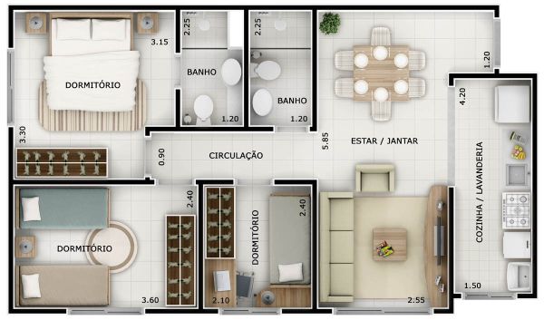 Plantas Casas 3 Quartos Terreno 10x20