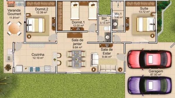 casas com 3 quartos e suíte
