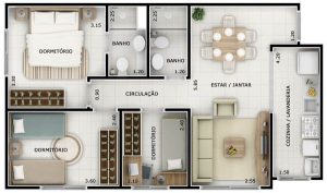 casas com 3 quartos e suíte