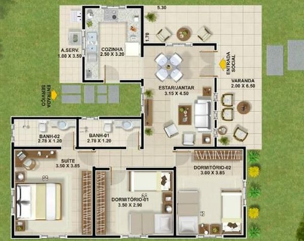 casas com 3 quartos e suíte