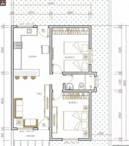 planta casa 2 quartos e cozinha americana