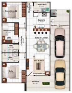 planta 3 quartos com cozinha americana