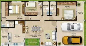 planta 3 quartos com cozinha americana