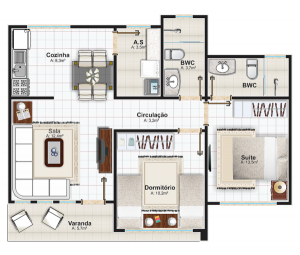 Plantas de Casas 50m2 com 2 Quartos