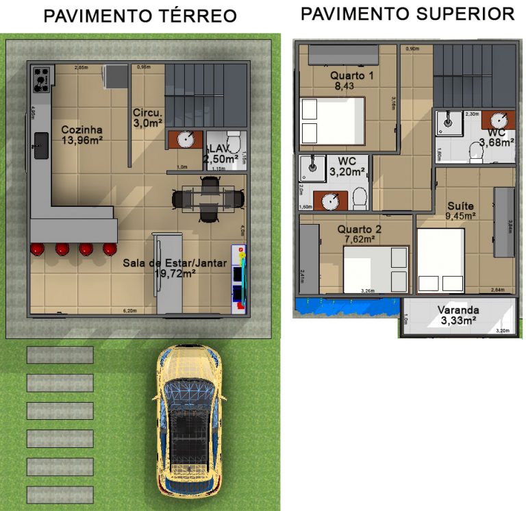 Planta de casa 10x10 com Garagem Inspirações e Dicas