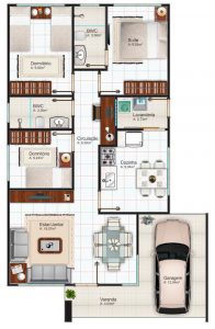 Planta de casa 10x10 com Garagem