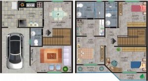 Planta de casa 10x10 com Garagem